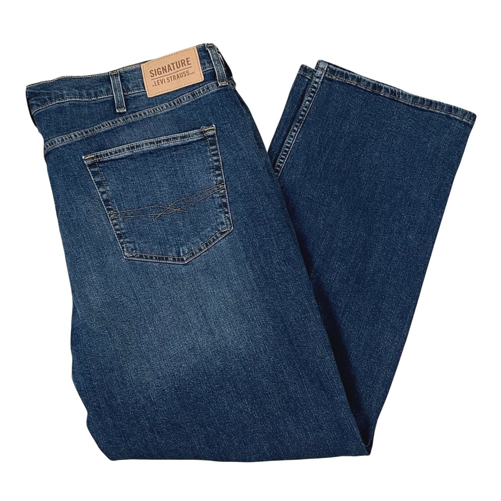 Signature by Levi Strauss Jeans 44x30 Blue Denim Straight Fit Stretch Durable